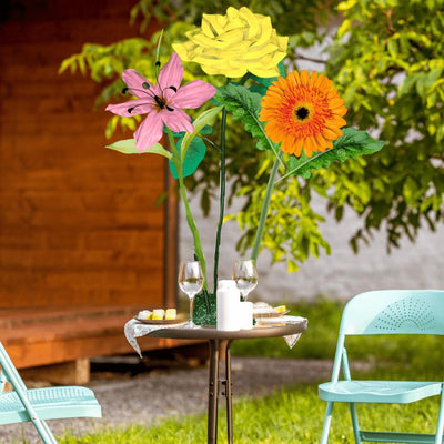 Joyful Praise Tall Table Centerpiece – Yellow Rose, Orange Gerbera, and Pink Lily, 12' and 18" Diameter Flowers