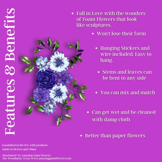 Lilacs and Whites Wall Foam Flower Set, Bridal Shower Backdrops - amazinggiantflowers