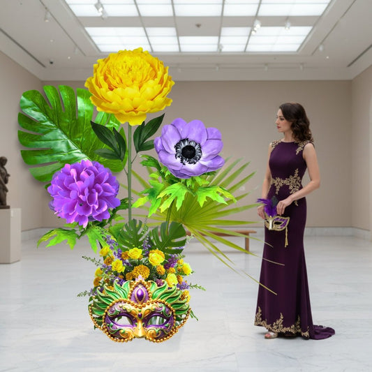 Mardi Gras Decor Art Sculpture – 6 Ft Handcrafted Floral Mask Exhibit - amazinggiantflowers