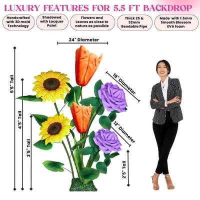 Joyful Decor Giant Flower Backdrop – 5 or 7 ft Tall Customizable Floral Display - amazinggiantflowers