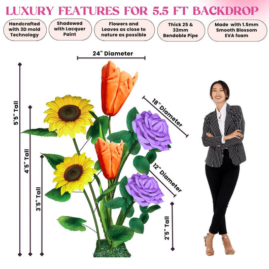 Joyful Decor Giant Flower Backdrop – 5 or 7 ft Tall Customizable Floral Display - amazinggiantflowers