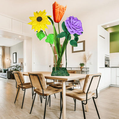 New Joy Tall Table Centerpiece – Sunflower, Tulip and Rose, 12" and 18" Diameter Flowers