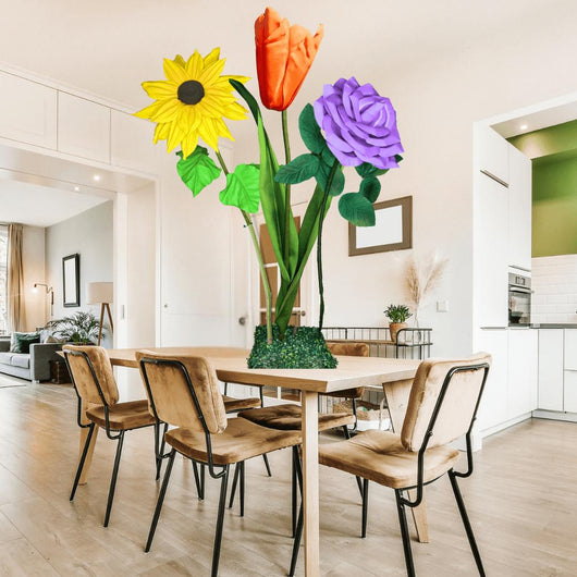 New Joy Tall Table Centerpiece – Sunflower, Tulip and Rose, 12" and 18" Diameter Flowers