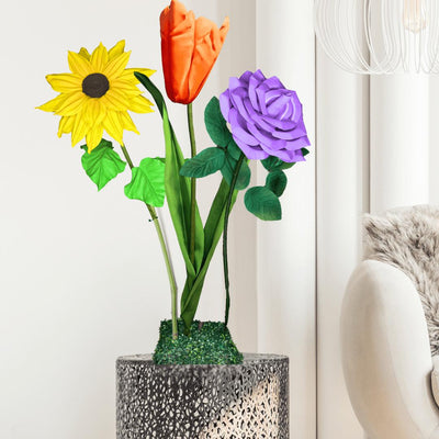 New Joy Tall Table Centerpiece – Sunflower, Tulip and Rose, 12" and 18" Diameter Flowers