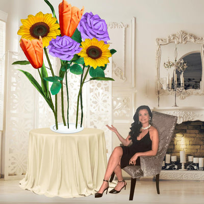 New Joy Tall Table Centerpiece – Sunflower, Tulip and Rose, 12" and 18" Diameter Flowers