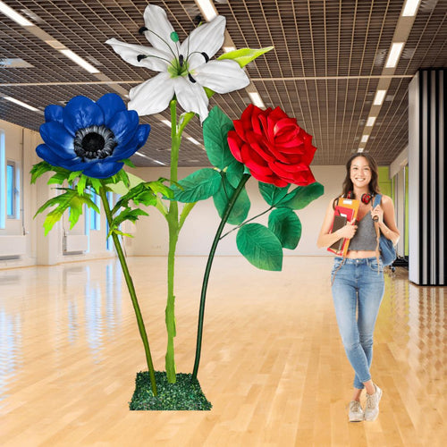 American Flowers- Giant Flower Backdrop – Featuring Red Roses, White Lilies, and Blue Anemones