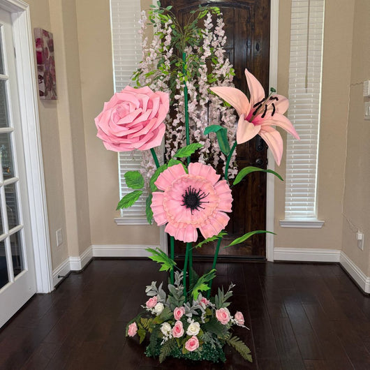 Pink Flower Decor | Peach Flower Tree 6ft with Lilies, Roses, Anemones - amazinggiantflowers