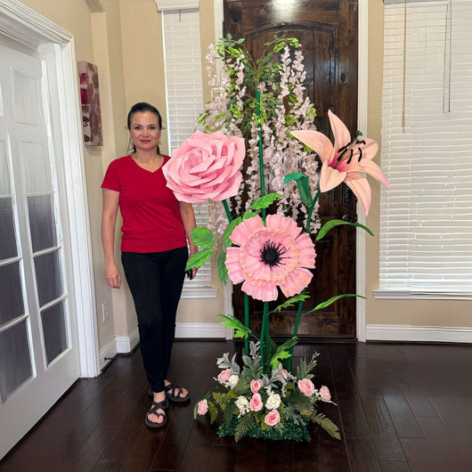 Pink Flower Decor | Peach Flower Tree 6ft with Lilies, Roses, Anemones - amazinggiantflowers