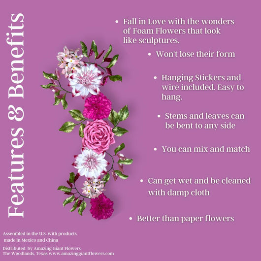 Pinks and Whites Wall Foam Flower Set, Nursery room decor - amazinggiantflowers