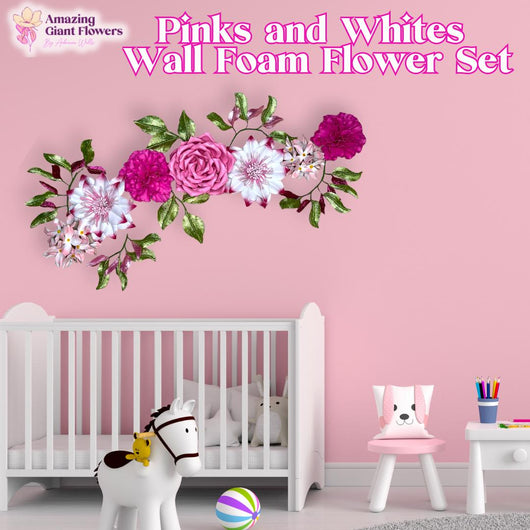 Pinks and Whites Wall Foam Flower Set, Nursery room decor - amazinggiantflowers