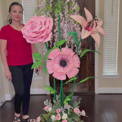 Pink Flower Decor | Peach Flower Tree 6ft with Lilies, Roses, Anemones
