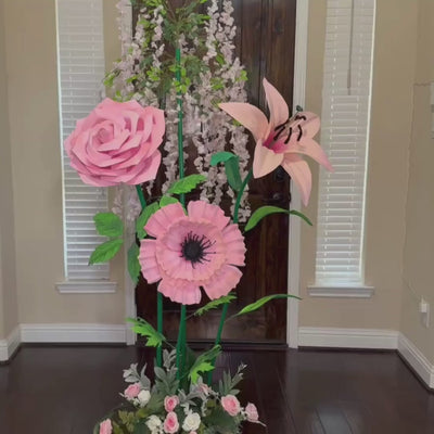 Pink Flower Decor | Peach Flower Tree 6ft with Lilies, Roses, Anemones
