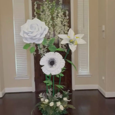 6ft Wisteria Flower Tree | White Lily Rose Anemone | Wedding & Funeral Decor