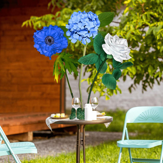 Simple Joys Table Centerpieces – Hydrangea, Anemone, and Rose in Customizable Tall Arrangements