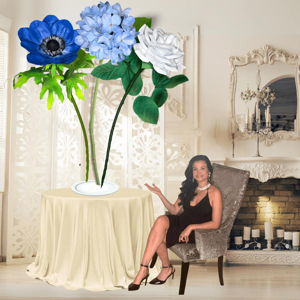 Simple Joys Table Centerpieces – Hydrangea, Anemone, and Rose in Customizable Tall Arrangements