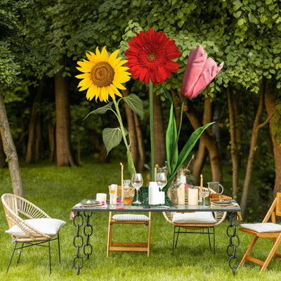 Sincere Regrets Tall Table Centerpiece – Red Gerbera, Pink Tulip, and Yellow Sunflower, 12" and 18" Diameter Flowers