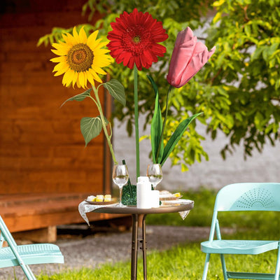 Sincere Regrets Tall Table Centerpiece – Red Gerbera, Pink Tulip, and Yellow Sunflower, 12" and 18" Diameter Flowers