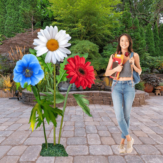 Stars and Stripes Giant Flower Backdrop – Featuring Red Gerberas, White Daisies, and Blue Poppies