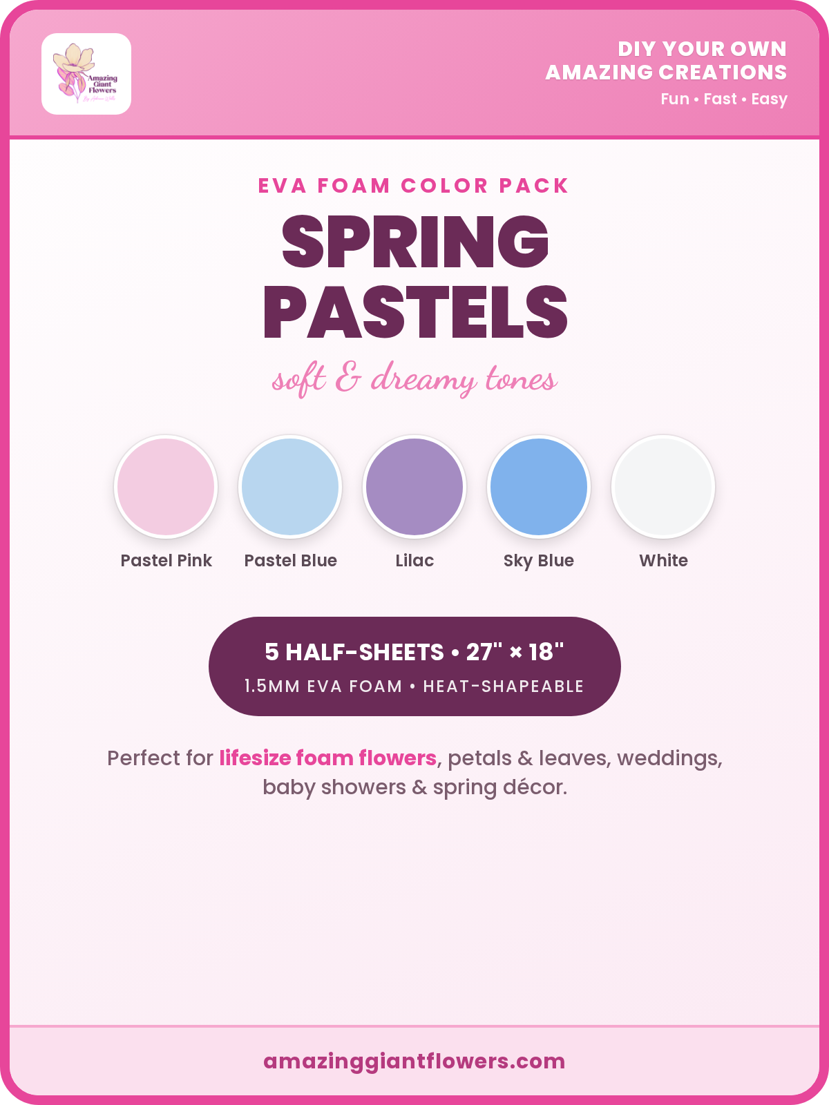 Spring Pastels EVA Foam Color Pack | 5 Half-Sheets 27"x18" 1.5mm - Image 2