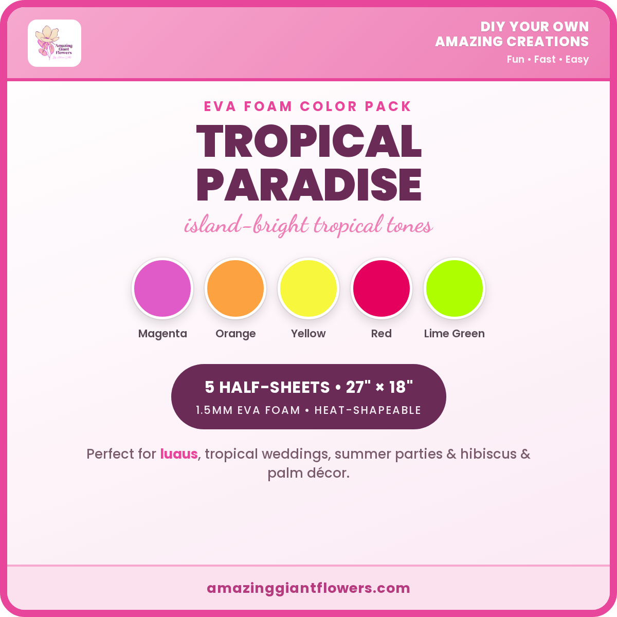 Tropical Paradise EVA Foam Color Pack | 5 Half-Sheets 27"x18" 1.5mm - Image 2
