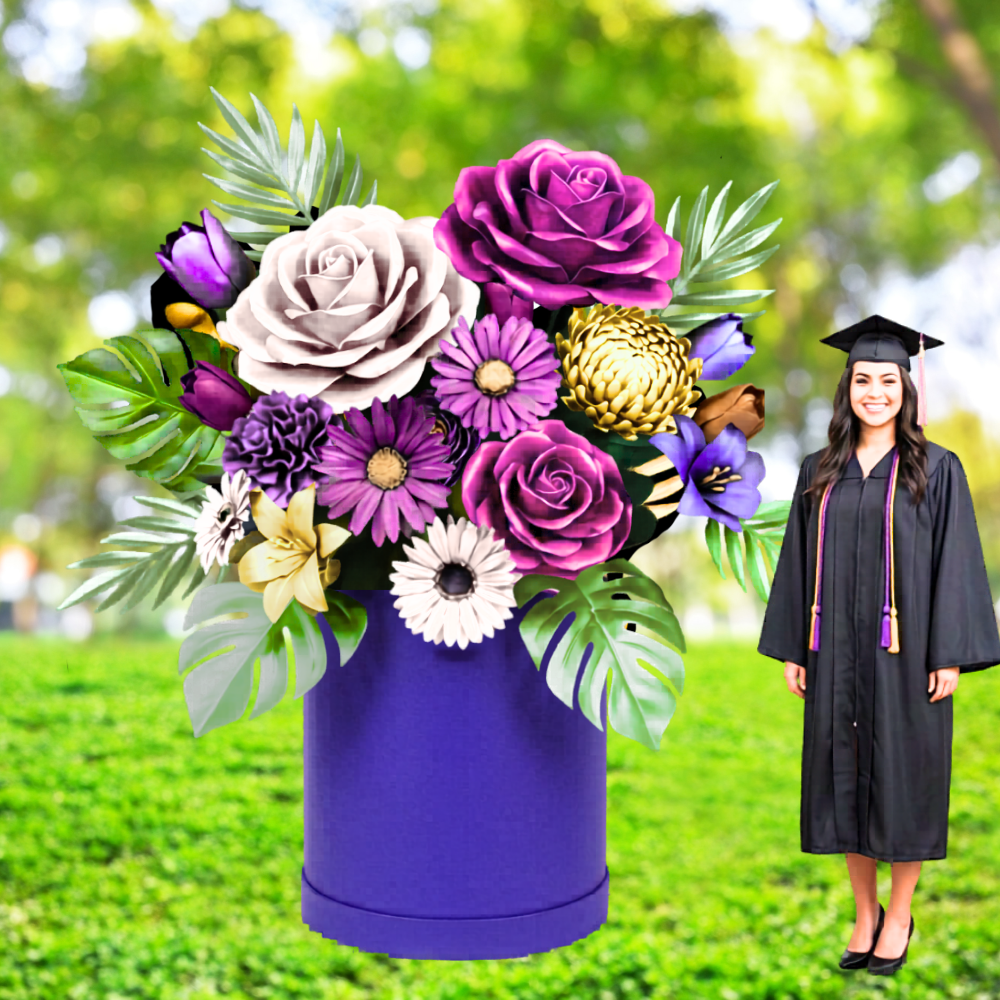 Giant flower rental Houston purple graduation celebration
