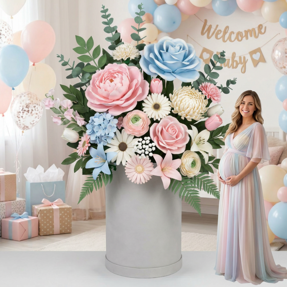 Giant flower rental Houston baby shower pastel display