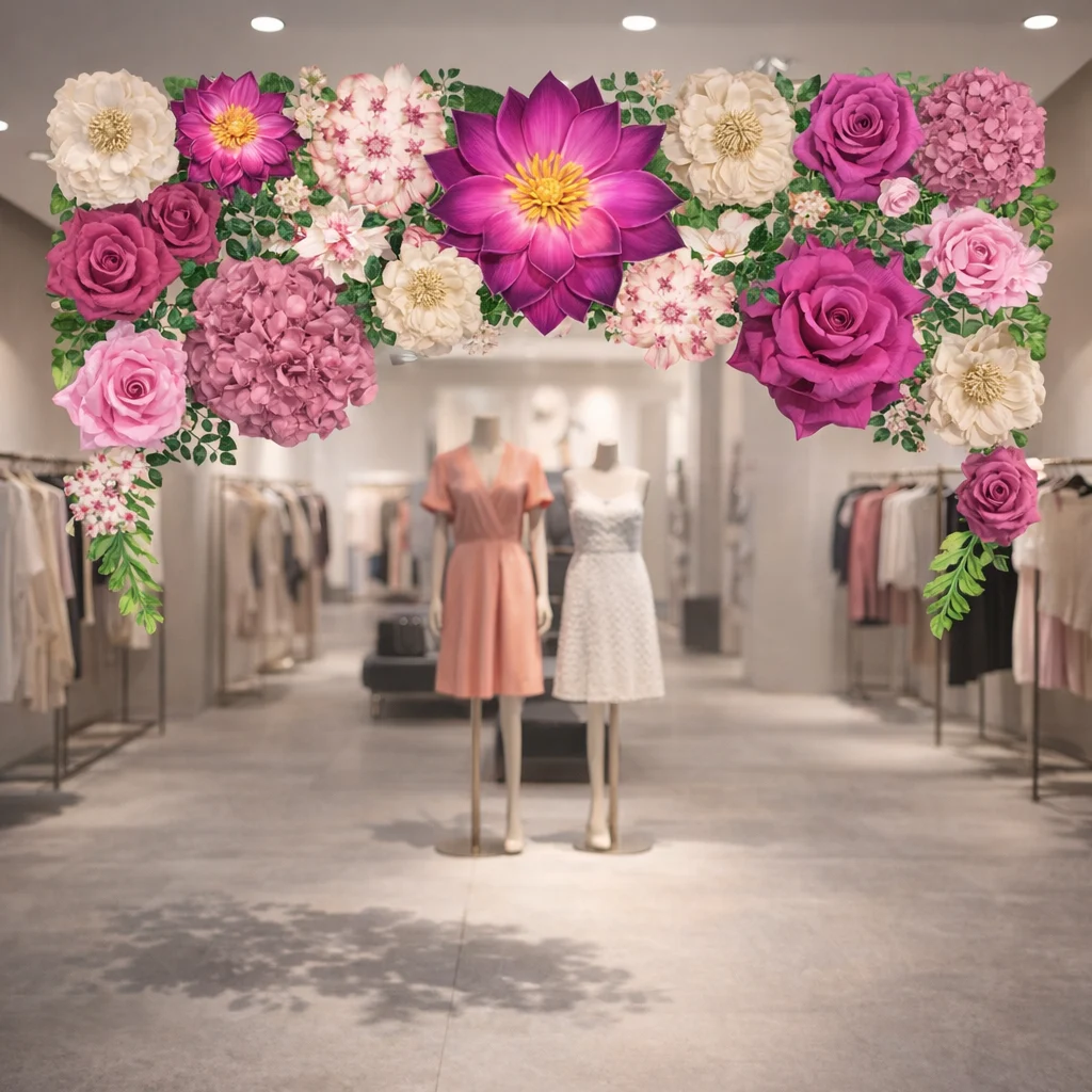 Alternate reception backdrop design showing different wall flower layout with 3D visualizer tool