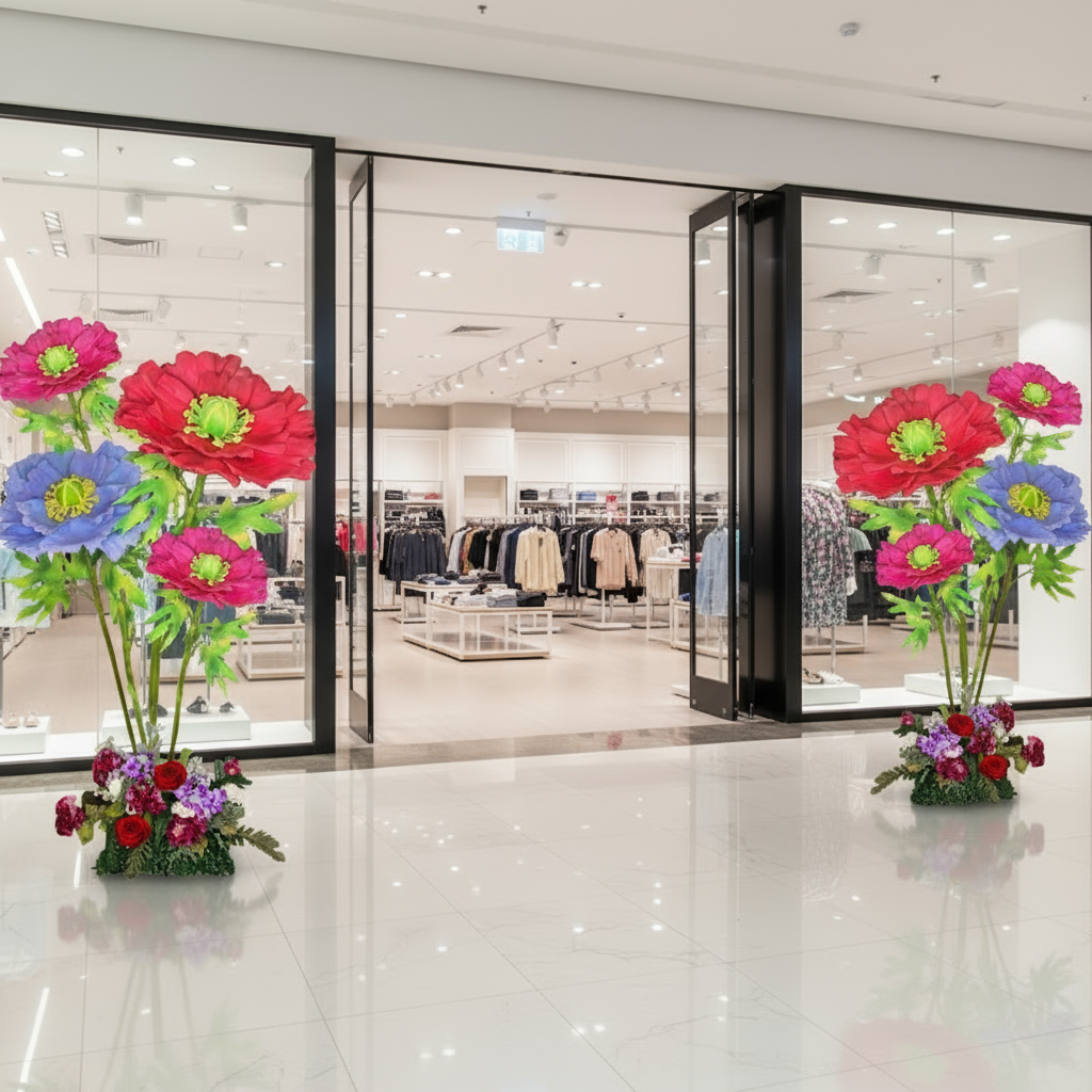 Side view of sweetheart table arrangement showing 3D visualizer layout with multiple freestanding flowers